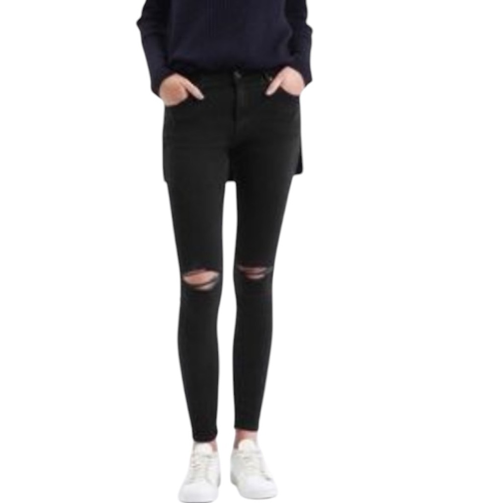 TopShop Women’s Moto Leigh Jeans Black With Distressed Knees Size 30